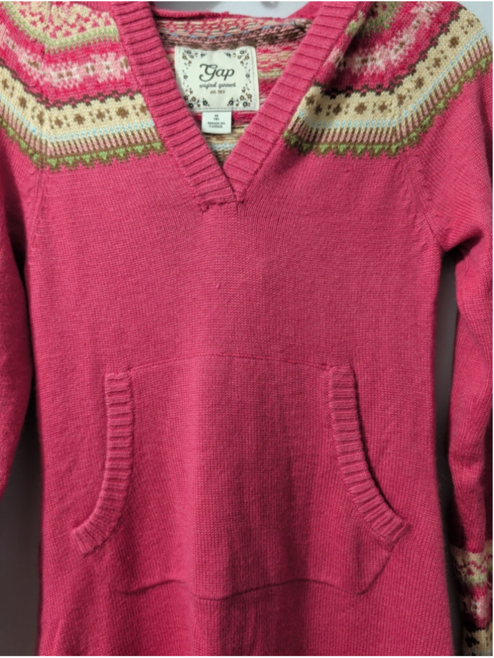 Gap Kids Girls Sweaterdress Size M (8) Long Sleeve Pink Fair Isle Design Hooded - Picture 2 of 7